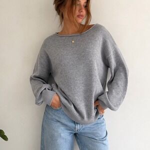Grey Bandit Gray Knit Pullover Sweater XS/S Balloon Sleeve Minimalist Rollneck